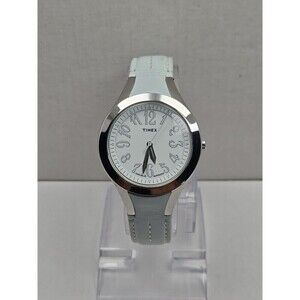 Timex Easy Reader T2H531 Womens White Blue Leather Watch Indiglo New Battery